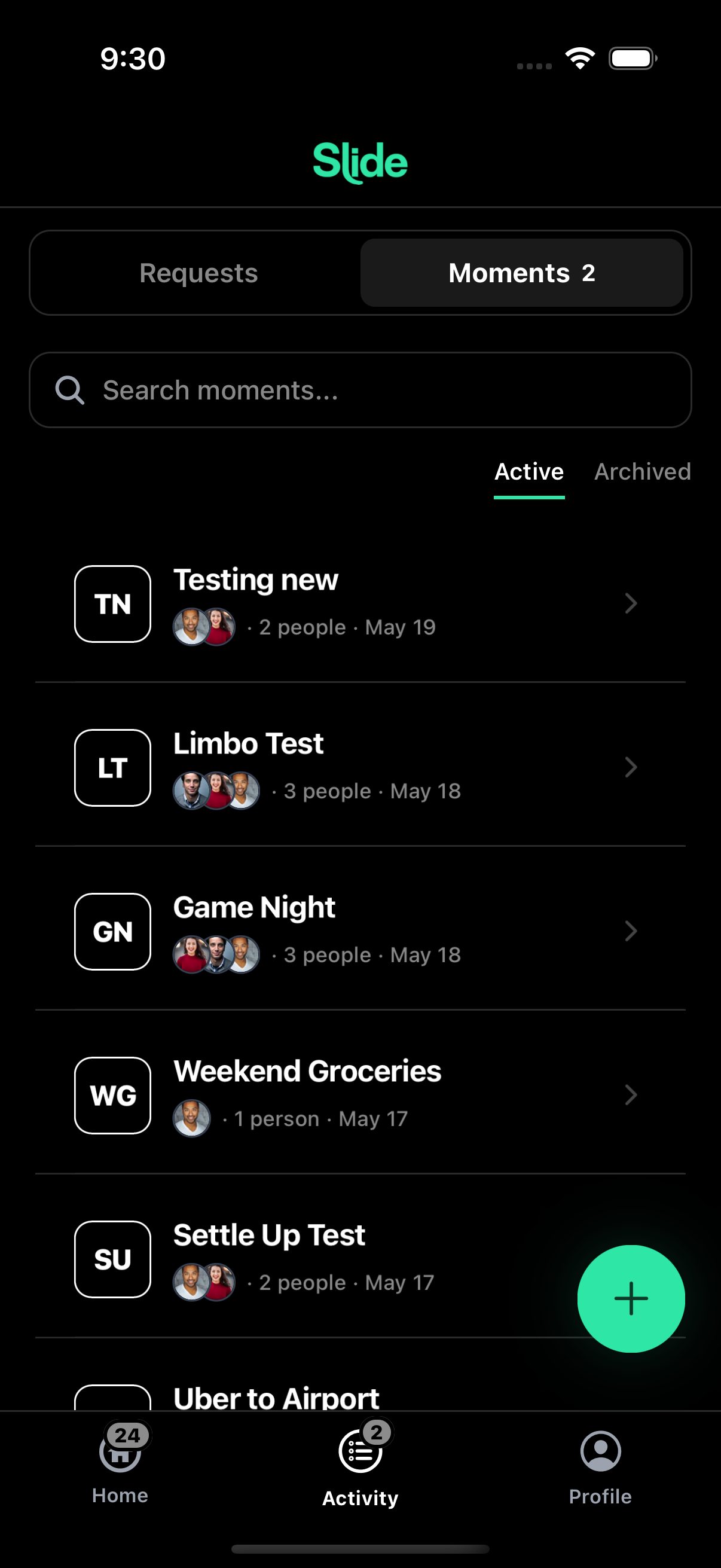 Your moments list — every trip and night out in one place