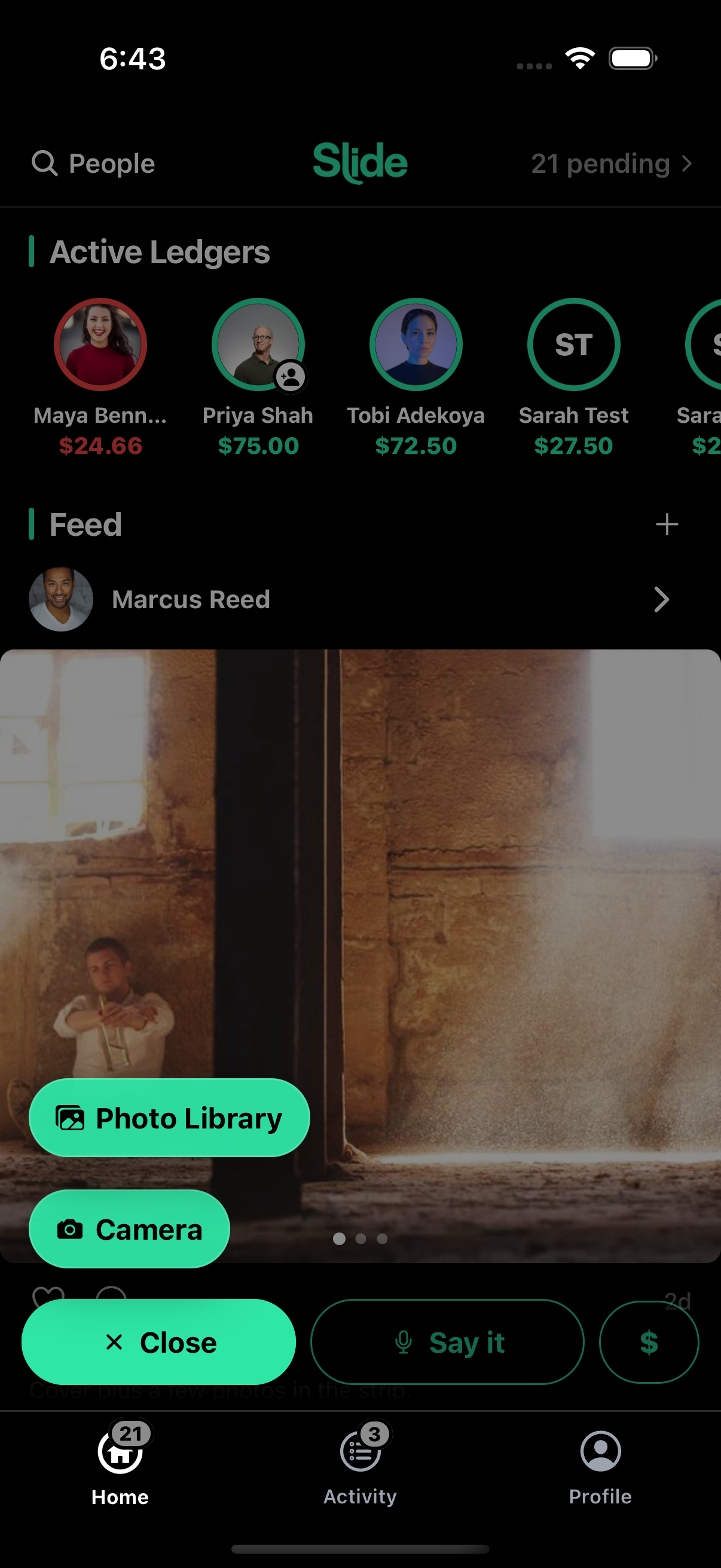 Snap it — picker open over the home screen