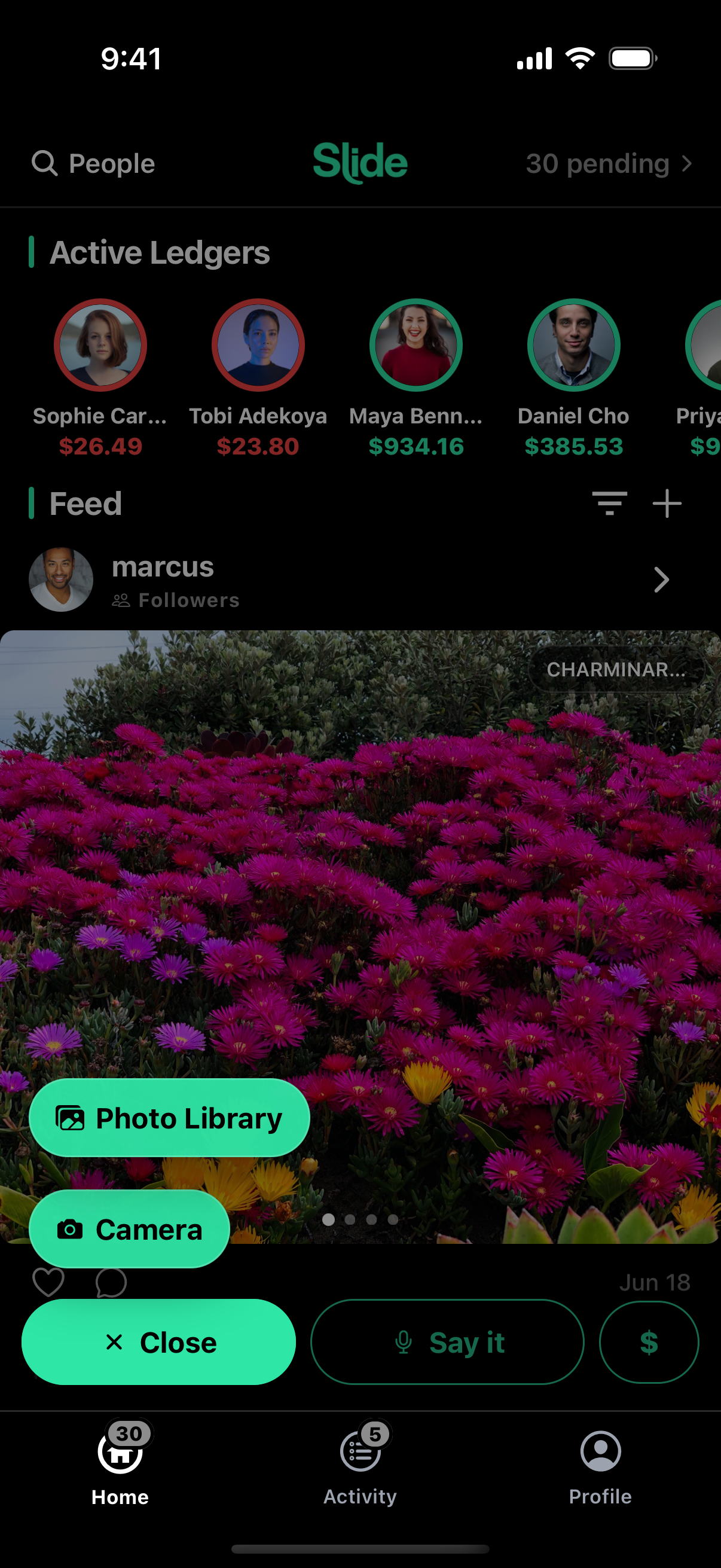 Snap it: picker open over the home screen